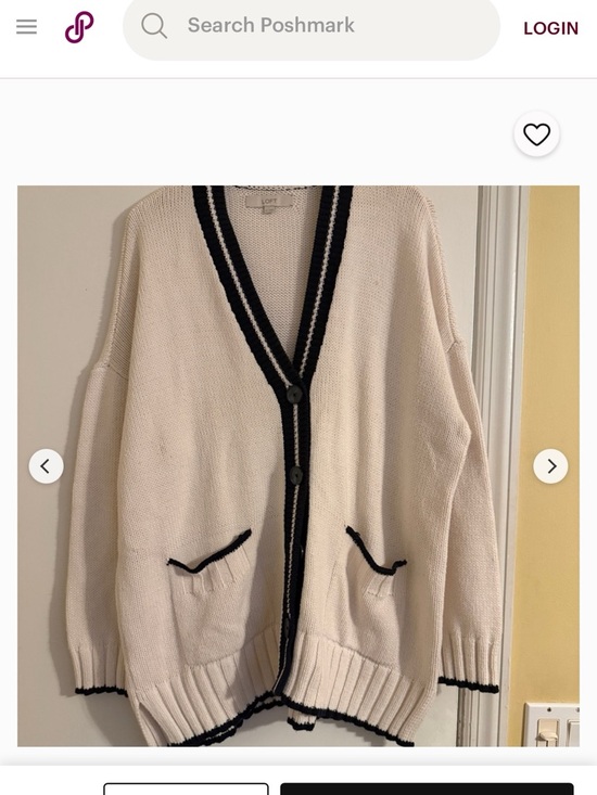 LOFT Sweaters - LOFT Cream Cardigan Tennis Sweater with Black Trim and Front Pockets